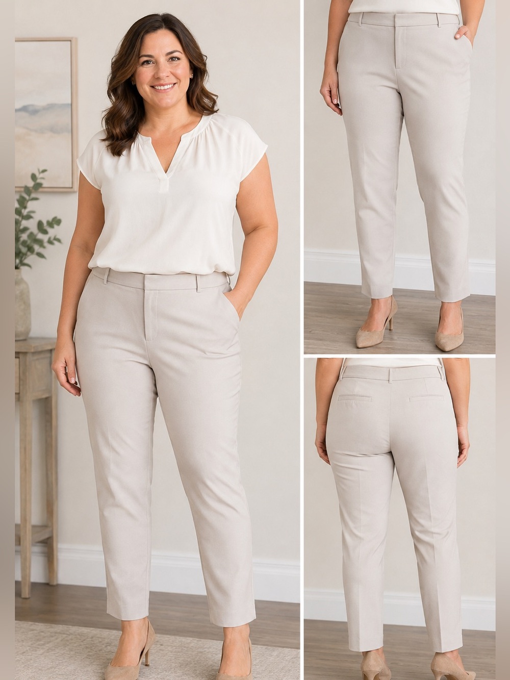 Talbots Hampshire Pants Woman’s Size 16W Beige Slim Ankle Stretch Career Casual